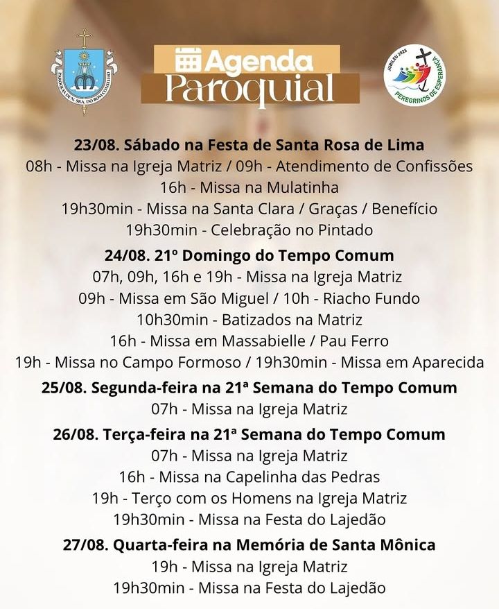 Agenda tá programação da igreja nossa senhora do bom conselho esperança PB