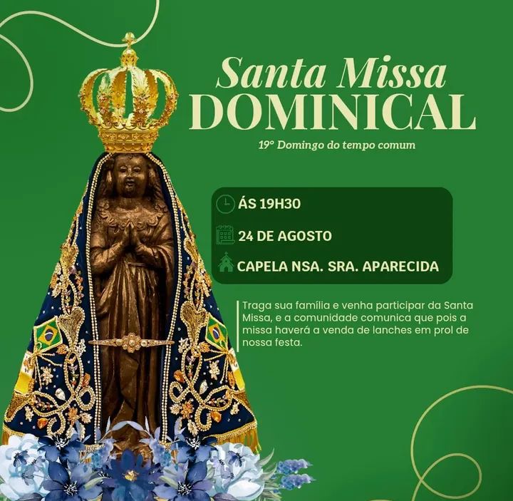 Haverá santa missa na capela de nossa senhora Aparecida